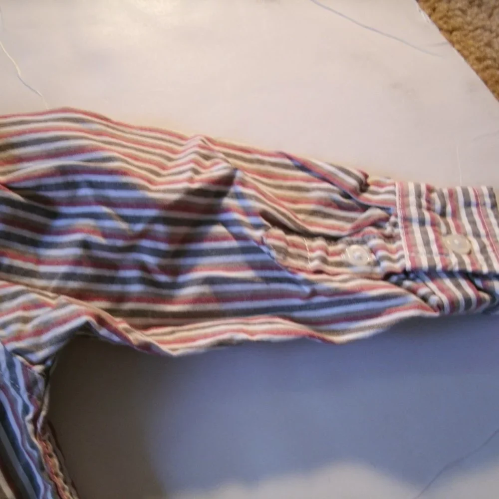 Gymboree Boys Shirt Button Down Oxford Stripe Red Long Sleeve 12-18 Months